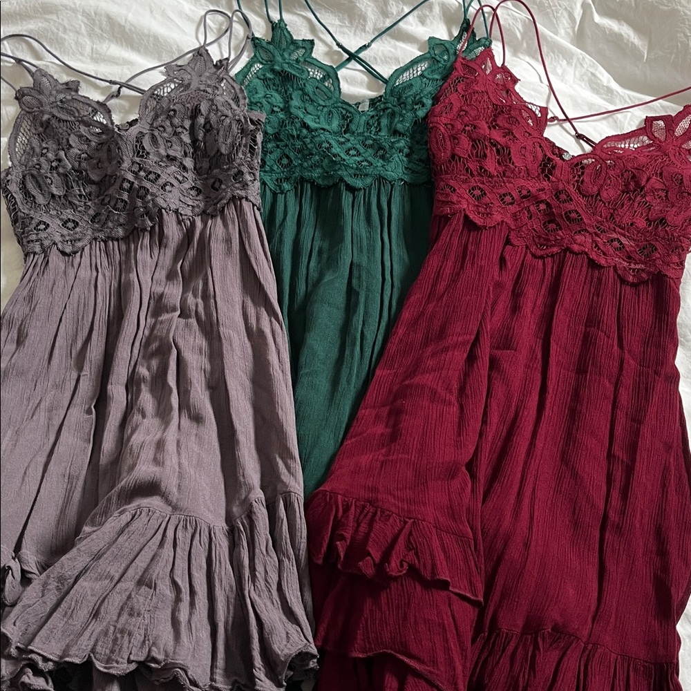 Free People Adella Lace Slip Ruffle Tiered Strappy Back Detail Flounce Dresses